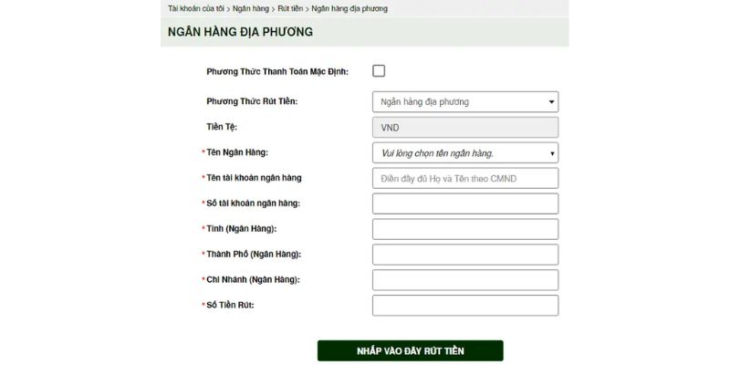 Rút tiền V9Bet bằng ngân hàng